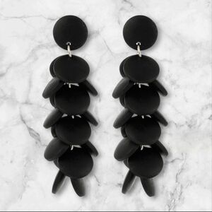 Sun Star Black Layered Wooden Circle Bohemian Drop Earrings
